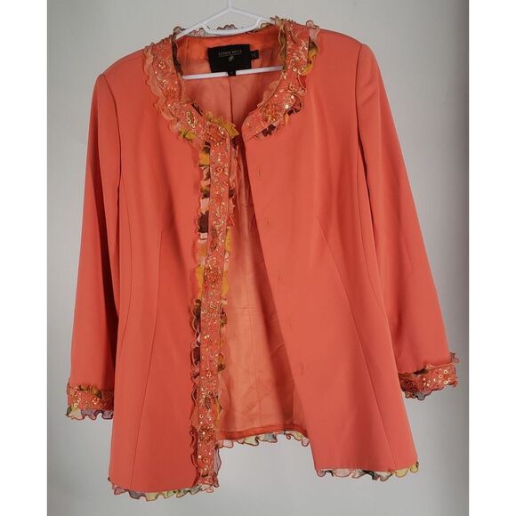 Rare Louise Ricci Embellished Beaded Sequin Button-Up Jacket Size 12 Fall Formal - Picture 8 of 12